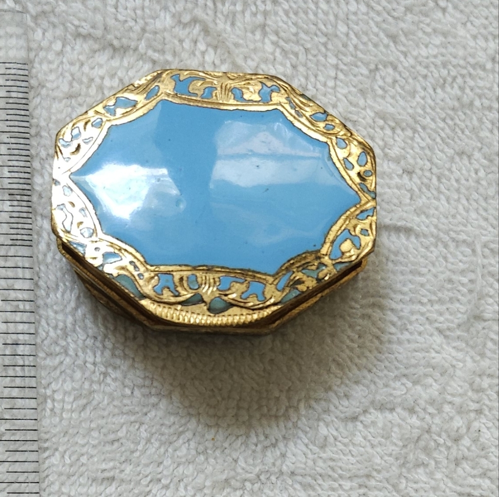 Vintage Gold and Enamel Blue Trinket Box Made In ITALY